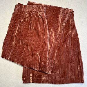Boohoo Crinkle Velvet Flare Trouser Pant Rust Brown Size M